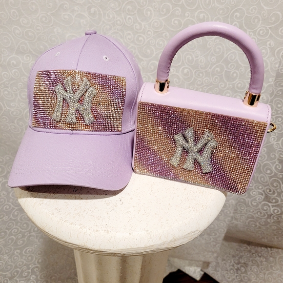 Lavender Rhinestone NY-Inspired Baseball Cap and Mini Bag Set - Picture 3 of 11